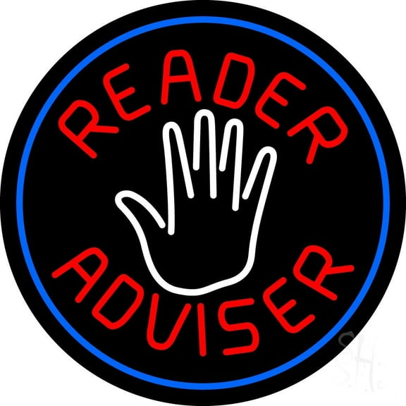 Red Reader Advisor And White Palm Blue Border LED Neon Sign 18 X 18 - inches Black Square Cut Acrylic Backing, with Dimmer - Bright and Premium built indoor LED Neon Sign for Storefront.