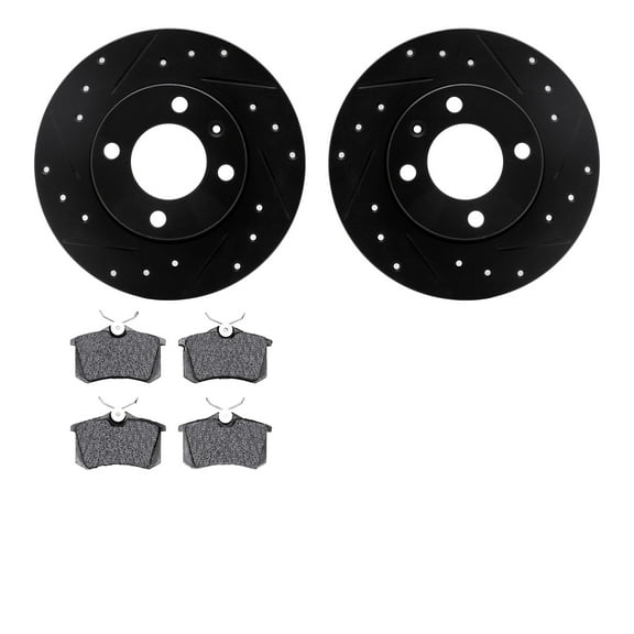 Dynamic Friction Company Rear Brake Rotors-Drilled and Slotted-Black with 5000 Advanced Brake Pads 8502-74010