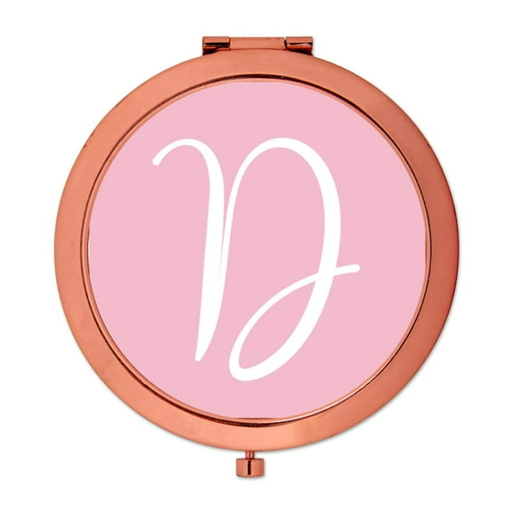 Koyal Wholesale Rose Gold Compact Mirror Bridesmaid's Wedding Gift, Blush Pink, Monogram Letter D, 1-Pack