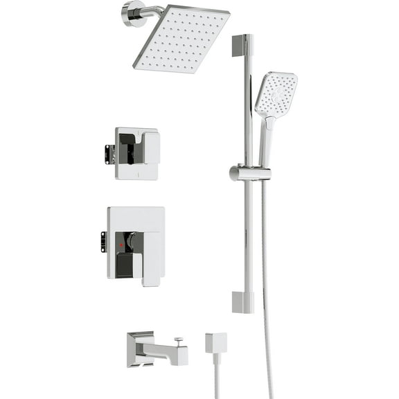 Shower System with Tub Spout - 6 Inches Rain Shower Heads with Handheld Spray Combo Set, Bathtub Shower Faucet Set with Slide Bar (Shower Valve and Diverter Included), Chrome