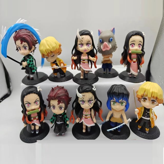 Figura de anime Demon Slayer, Kawaii Mini Cute Ver, 10 piezas Figura de acción Tanjirou Zenitsu Nezuko Inosuke, mantequilla, adorno, juguetes, regalo para niños