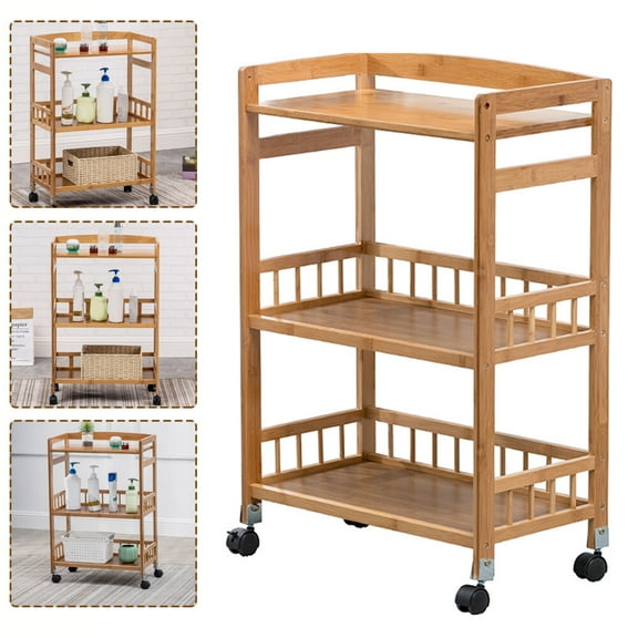 3 Tier Bamboo Kitchen Serving Cart Bar Food Storage Organizer Rack Home Rolling Trolley