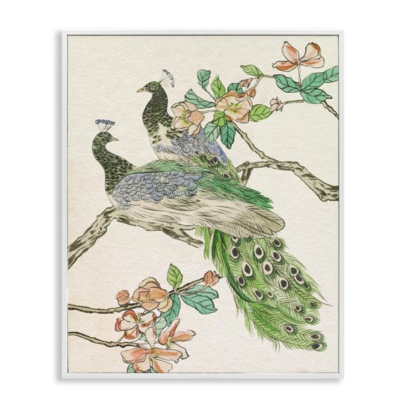 Stupell Industries Peacock Perched on Branch Animals & Insects Painting White Framed Art Print Wall Art, 16 x 20