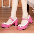 thumbnail image 4 of Xfvqtps Women High Heeled Shoes Almond Toe Chunky Heeled Suede Artificial Leather Shoes Spring/Summer New Thick Heel Double Buckle Platform Single Shoes Pink, 4 of 6