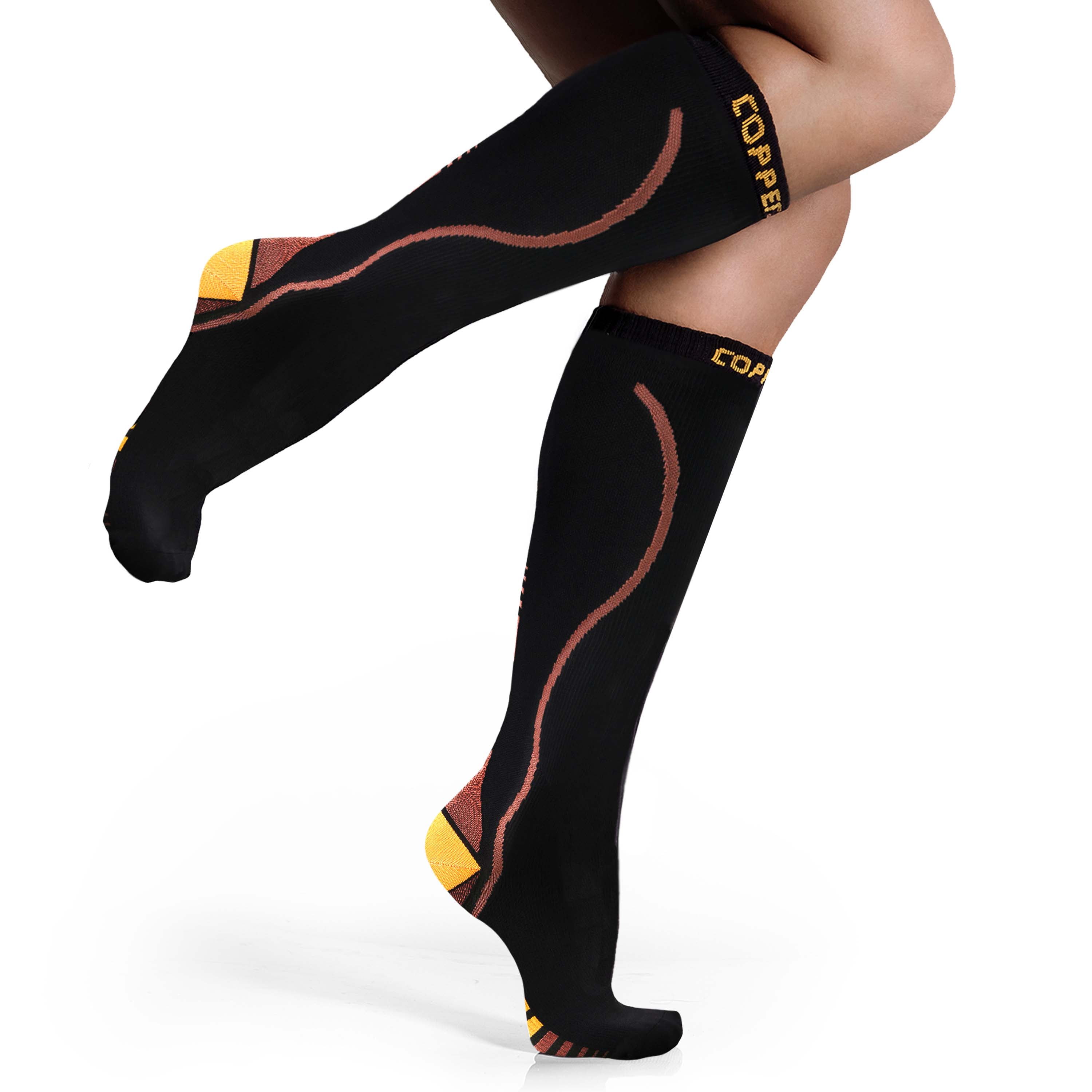 CopperJoint Pro Compression Socks for Women and Men - Upgraded 15-20 mmHg Knee High Copper Infused Stocking for Nurses, Running Hiking Cycling Calf Pain - Unisex - Pair - LXL