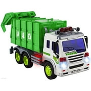 WolVolk Green Trash Toy Truck With Lights And Sounds - Friction Powered Truck With Electric Powered Lift For Toddler