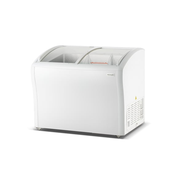 Frigidaire 9 Cu. ft. Curved Glass Top Display Freezer, 260L Convertible Fridge Freezer with Glass Door and Castor Wheels, White