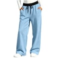 thumbnail image 2 of Tdoqot Girls Sweatpants with Pockets- Elastic Waist Wide Leg Casual Baggy Athletic Pants Blue Size 5, 2 of 7