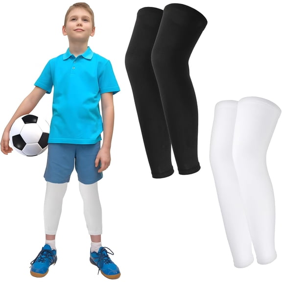 2 Pairs Leg Sleeves,Long Leg Compression Sleeve,Non-Slip Compression UV Leg Sleeves,Sports Long Knee Sleeve for Boys Girls Youth Basketball Running Sports Cycling