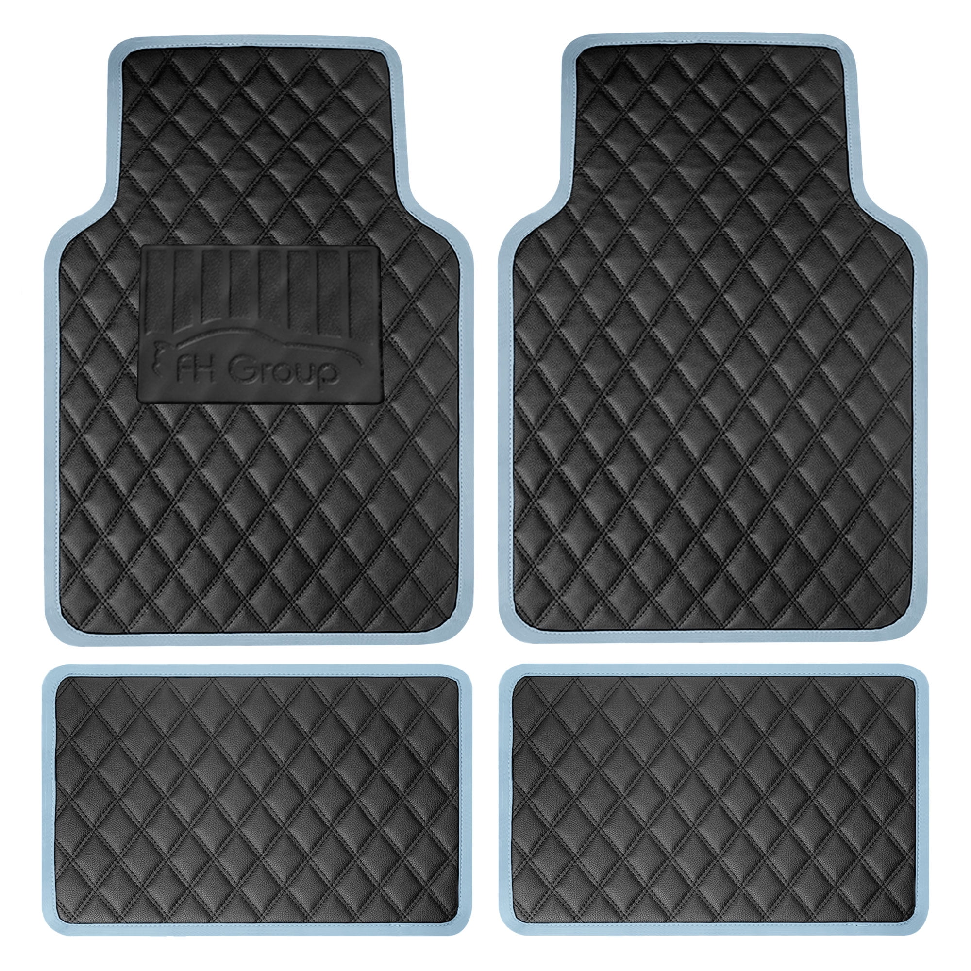 Deluxe Faux Leather Car Floor Mats with Colorful Trim Full Set 8
