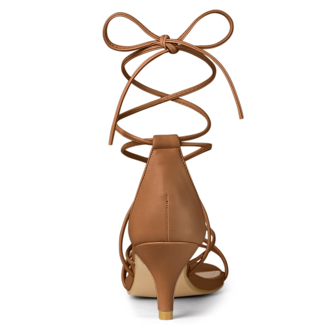 DARING DIVA Women's Strappy Kitten Heel Lace Up Sandals Dark Brown 9