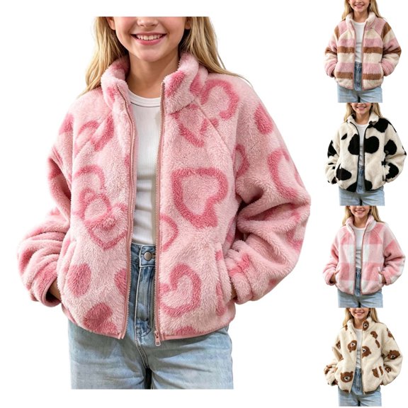 Bixock Toddler Girls Fleece Jackets Girls Winter Coats Kids Fleece Coat Outerwear Long Sleeve Hooded Zip Front Sport Thermal Jacket for Kids 2-10Years