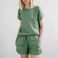 thumbnail image 7 of Roncen Women's Short-Sleeve Linen Cotton Two-Piece Set - Breathable Solid Color Outfit with Casual Top & Pants for Summer Comfort, 7 of 7