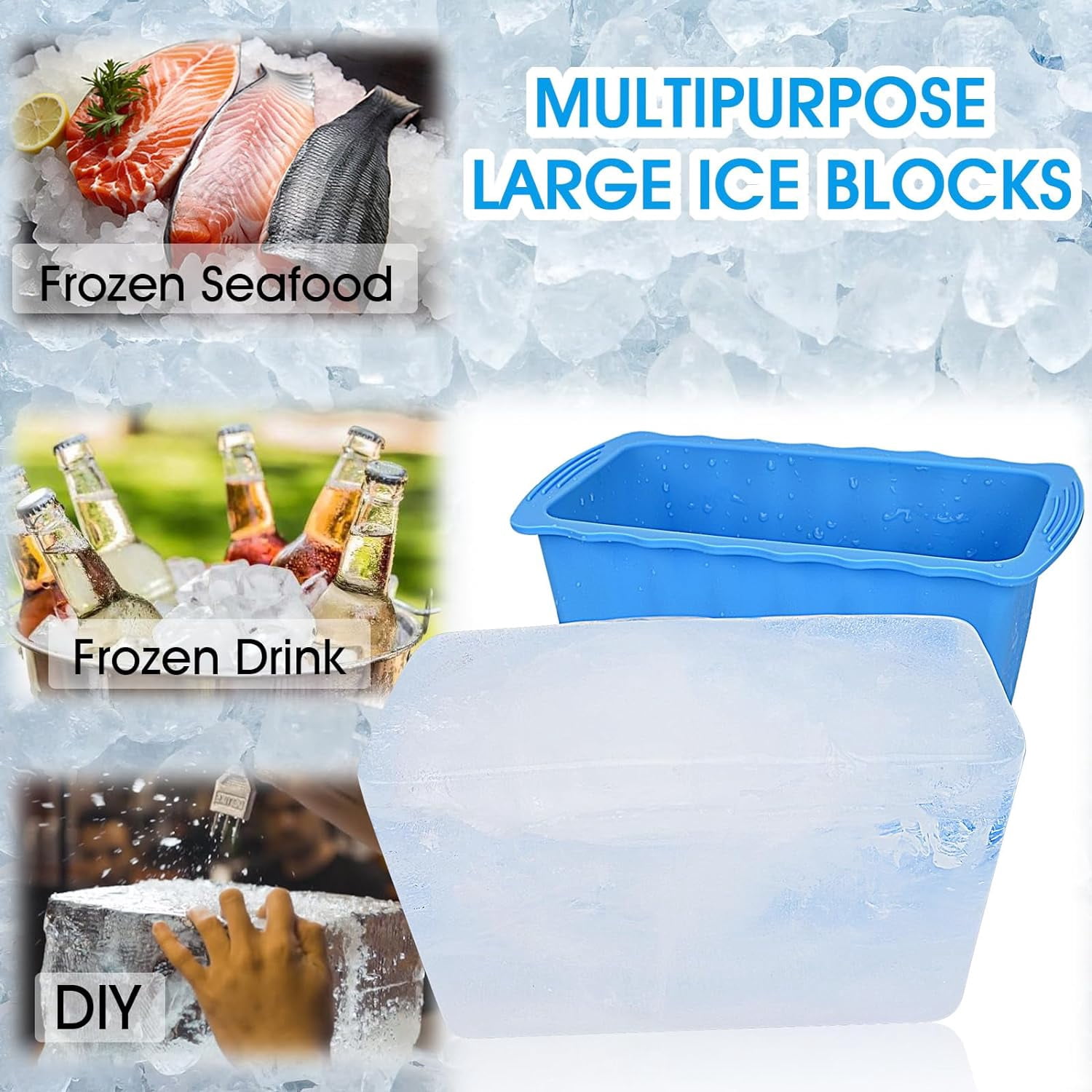 6PCLarge Ice Cube Molds 38LB Ice Bath Water Chiller Giant Ice Block Molds Silicone Ice Block Maker For Home, Thicker Big Ice Cube Tray Reusable Athletes Cold Plunge Accessories,Blue+Orange