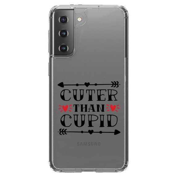 DistinctInk Clear Shockproof Hybrid Case for Galaxy S21  PLUS 5G (6.7" Screen) - TPU Bumper Acrylic Back Tempered Glass Screen Protector - Cuter Than Cupid - Valentine