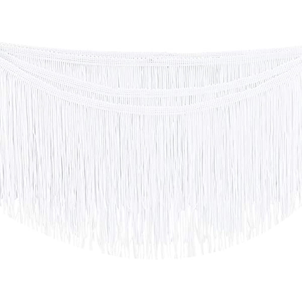 11 Yards of 6 Inch Fringe Trim Lace Tassel White Chainette Fringe Trim Ribbon for Latin Dance Dress DIY Clothing Embellishment Lamp Shade and Pillow Decorations
