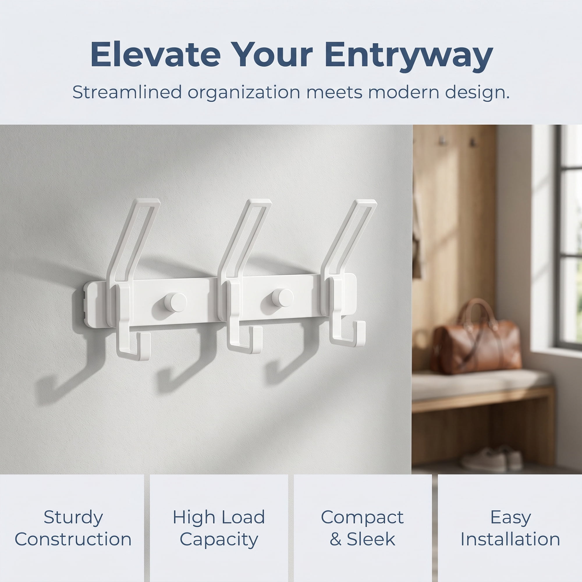 Unique Bargains Wall Mount Coat Rack Hook for Bathroom Organization White 3 Hooks