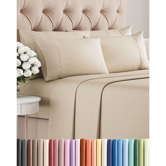 6 Piece King Bed Sheet Set with Deep Pockets Wheat