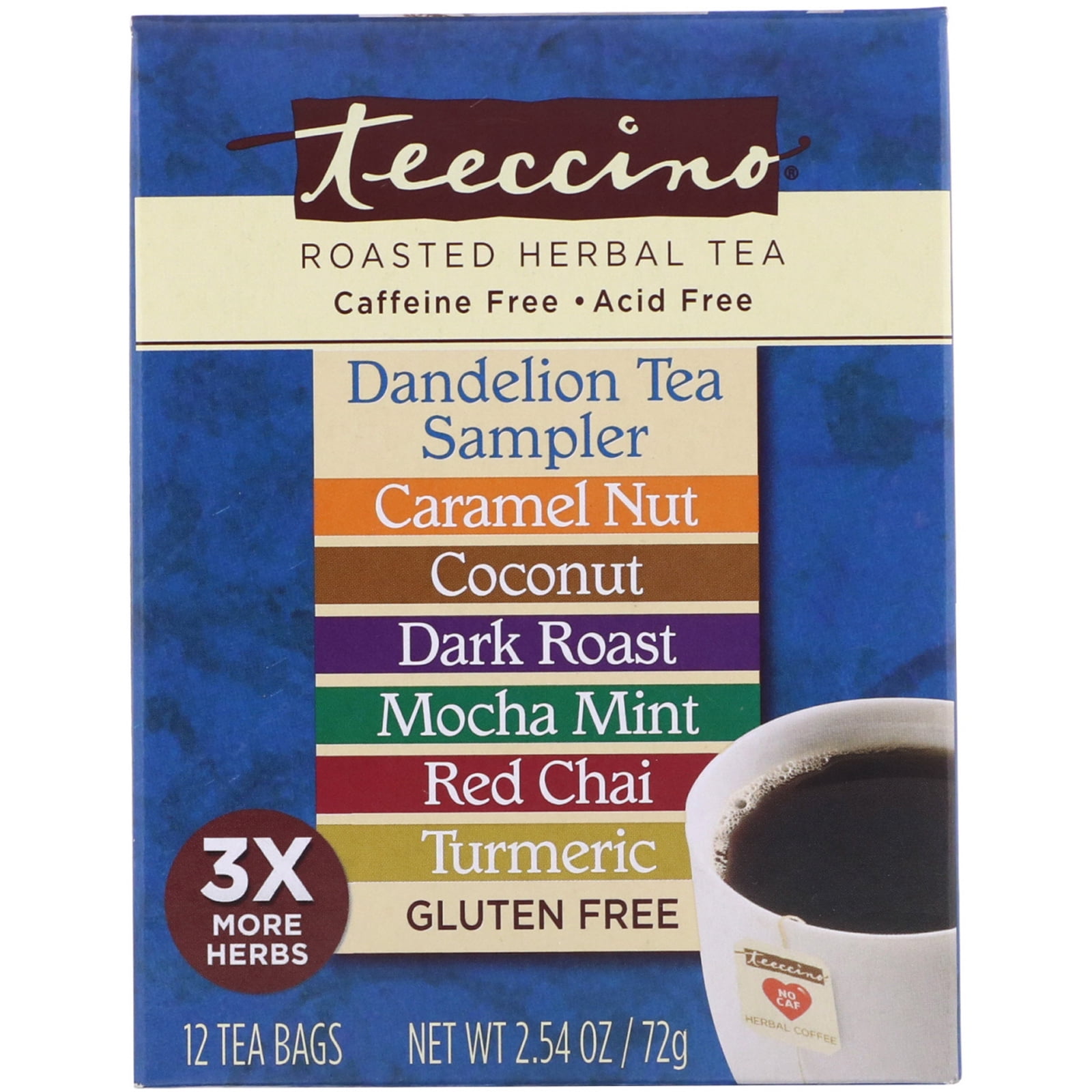 Teeccino Dandelion Roasted Herbal Tea Sampler, Tea Bags, 12ct box