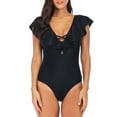 thumbnail image 4 of Women's Vintage V Neck Ruffle Monokinis One Pieces Swimwear Padded Push Up Bikini Beach Bathing Suit, 4 of 7
