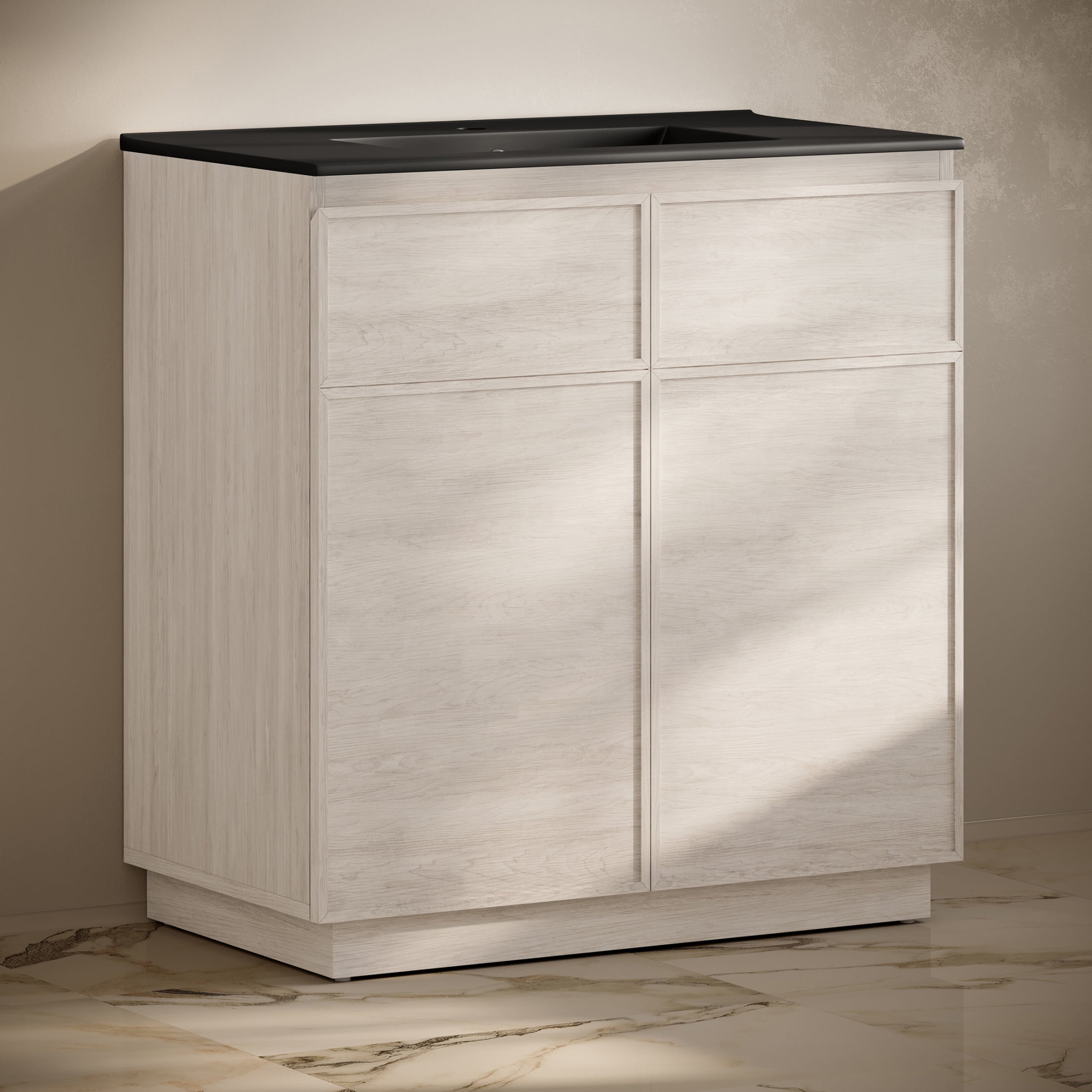St. Tropez 36" Freestanding Bathroom Vanity in White Oak with Black Sink Top
