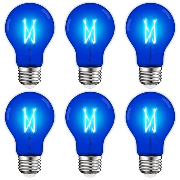 Luxrite A19 Edison LED Blue Light Bulb 4.5W=60W E26 Base Indoor Outdoor Decoration Party Holiday Lighting 6 Pack