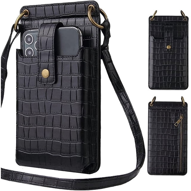 Bolso bandolera de piel sintética Laklulu para teléfono móvil para mujer, monedero con ranuras para tarjetas de crédito y espejo, apto para la mayoría de los teléfonos inteligentes