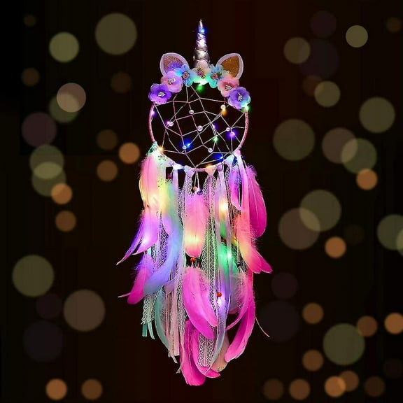 Unicorn Dream Catcher With Colorful Led Light For Girls Boys Bedroom Wall Decor Hanging Ornament Festival Gift (pink)