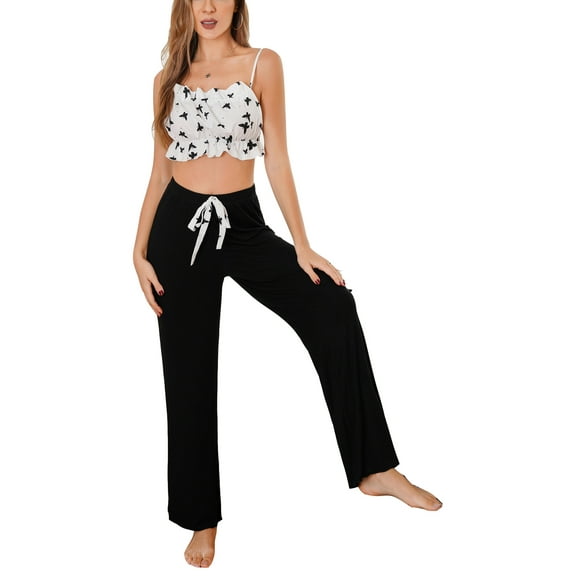 Richie House Pajama Set Outfit Sleeveless Crop Top/Long Pants Set PJS Sweatsuit RHW2926-A-S
