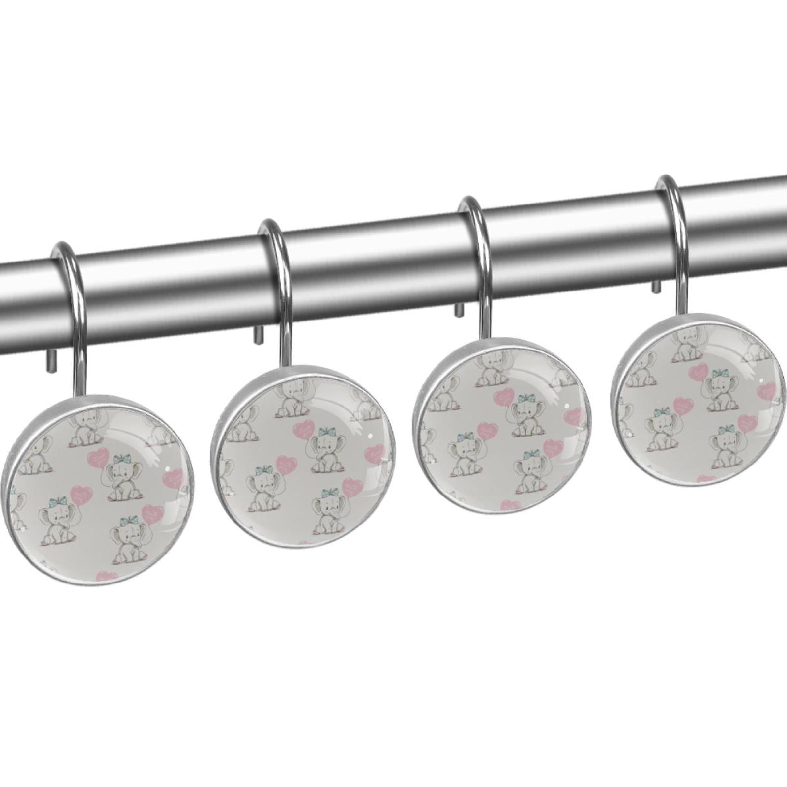 Elephant Shower Curtain Hooks （Set of 12） for Home Hotel Shower Rods Bathroom Crystal Glass Print Stainless Steel Round Curtain Hooks