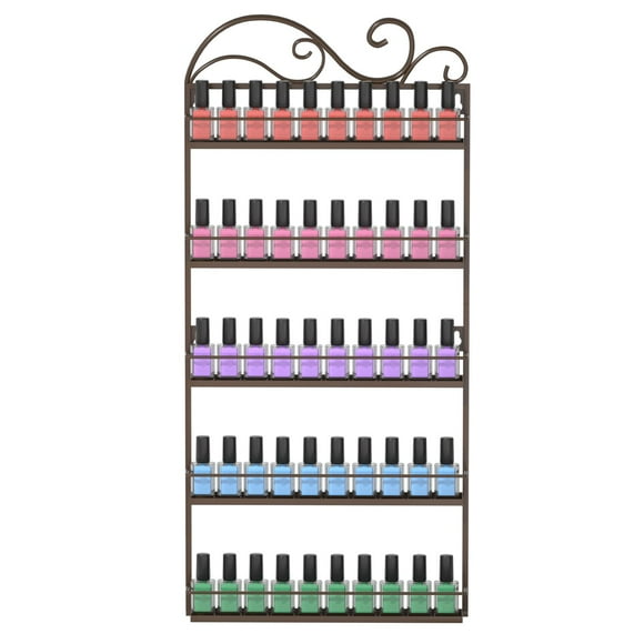 ERYTLLY Wall Mounted Nail Polish Rack, Nail Polish Holder Stand, Rectangle Nail Polish Storage Organizer, Salon Nail Polish Shelf Organizer (Brown- 1 Pack)