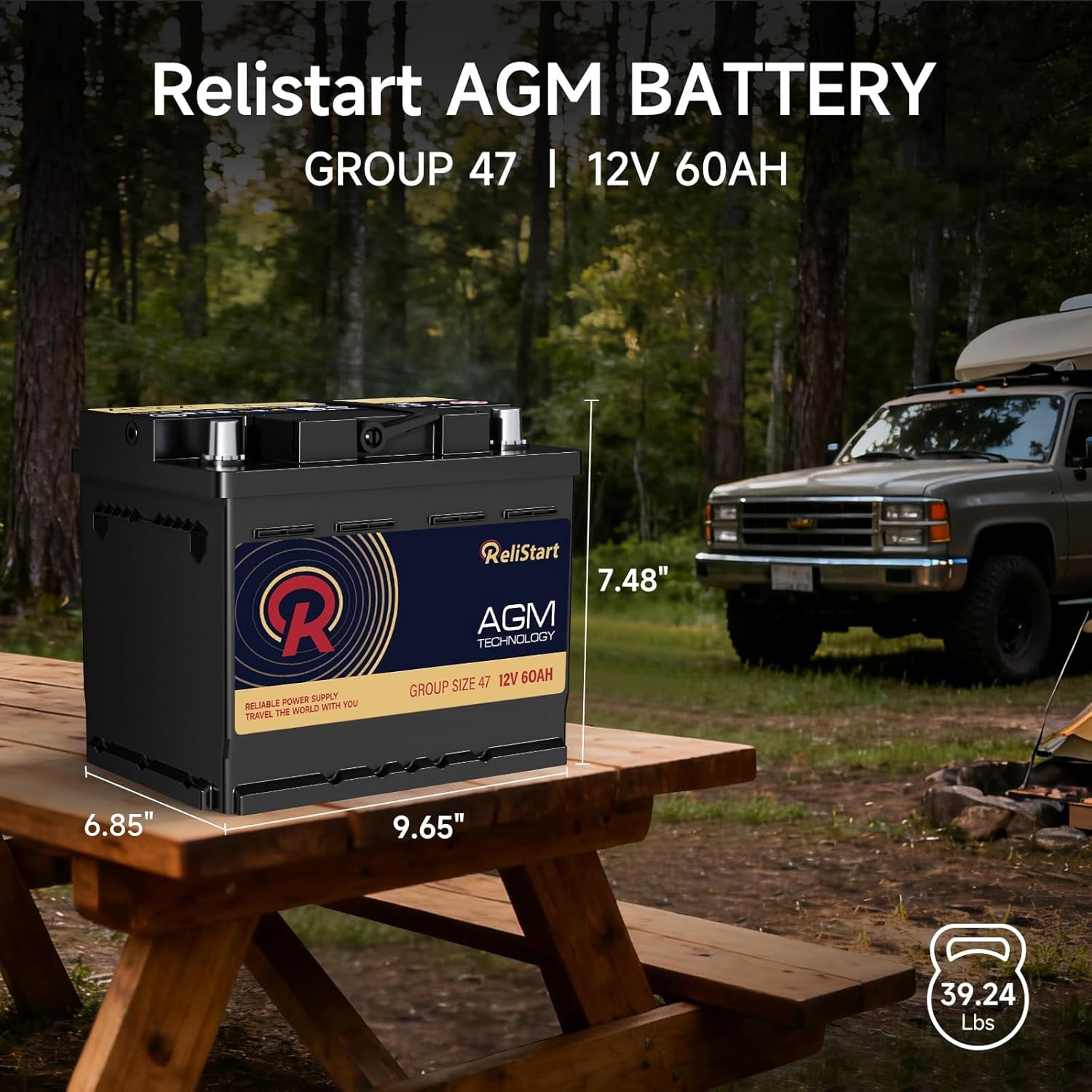 AGM Battery BCI Group 47 Car Battery-12V 60Ah H5 Size 47 Automotive Battery, 12V Start-Stop Rechargeable Auto Starting Power, Deep Cycle, 36 Months Warranty, 105RC, 680CCA