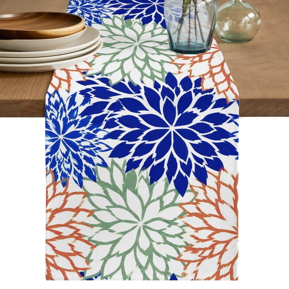 Table Runners 72 Inches Long Dress Scarves, Colorful Flowers Farmhouse Kitchen/Dining Table Decor Table Runner, Coffee Tablerunners, Botanical Orange Blue Green Floral Plant 13x72 Inch