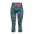 thumbnail image 4 of SCRAWLGOD Tropical Flowers Blue Women's Capri Leggings with Pockets High Waist Tummy Control Crop 3/4 Leggings Slim Breathable Stretch Athletic Cropped Tights, XS, 4 of 7