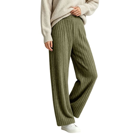 Njagoc3 Pants for Women | High Waist Drawstring Wide Leg Trousers with Ribbed Detail | Relaxed Loose Fit for Fall Casual Daily Wear & Relaxed Activities，Army Green，S