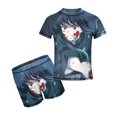 thumbnail image 1 of Demon Slayer Muichiro Tokito Boys 2-Piece Swimsuit Set, Short Sleeve Rash Guard & Swim Trunks, 1 of 7