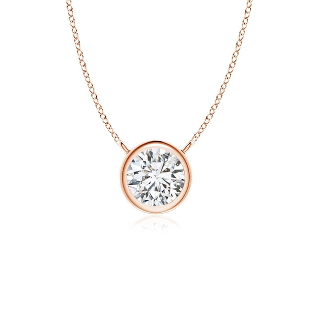 Angara Collier en Diamant Naturel - Collier Solitaire en Diamant Rond avec Lunette en Or Rose 14K pour Femmes