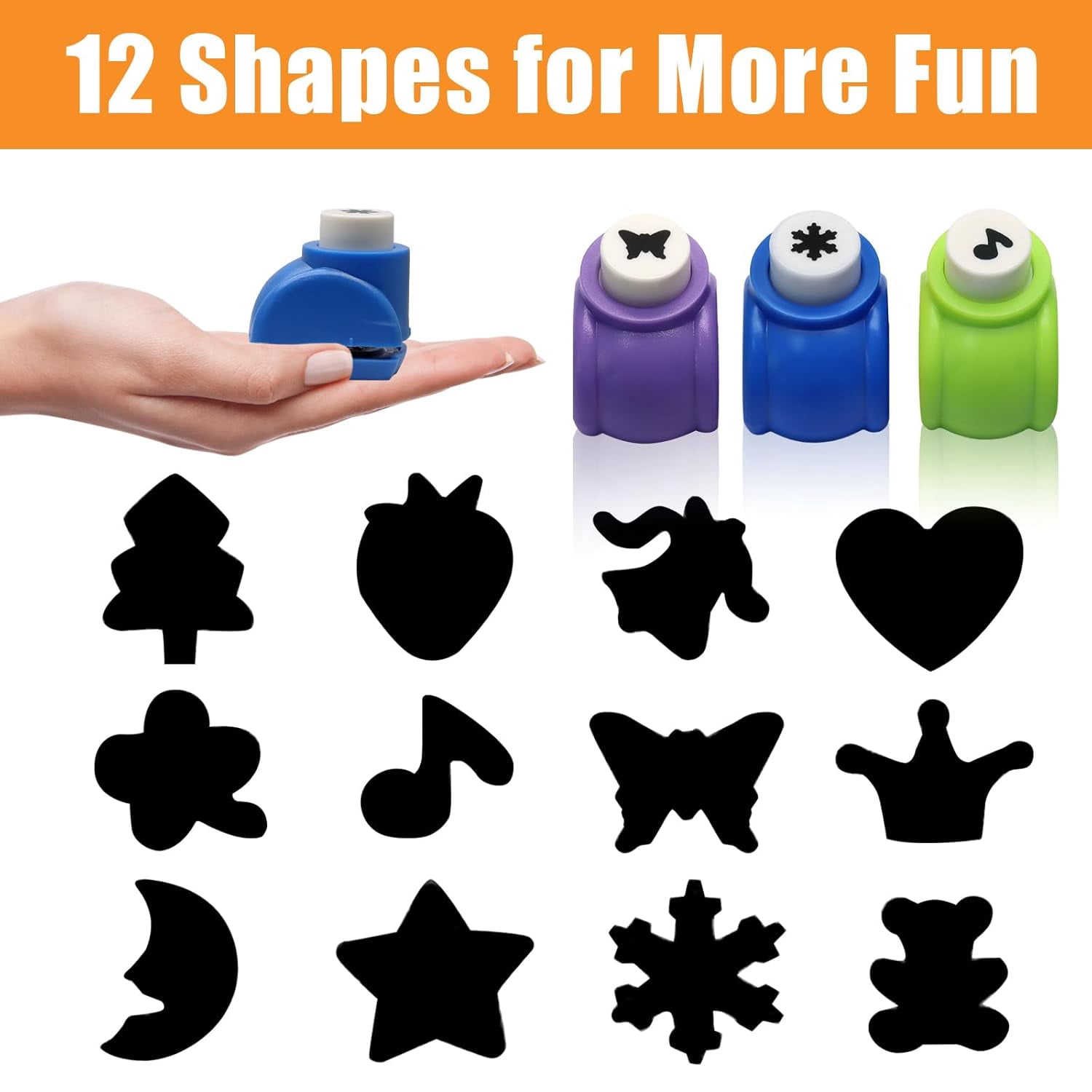 12 Pcs Craft Hole Punch Shapes Set - Mini Paper Punchers for Scrapbooking, Card Making, Nail Art, DIY Crafts - Includes Star, Heart, Butterfly & More (Assorted Colors)