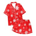 thumbnail image 5 of Women’s Loungewear Sets – Loungewear for Comfort and Style Ladies' Casual And Fashionable Snowman Santa Star Christmas Print Silk Satin Short Sleeved Button Pajamas Set, 5 of 5