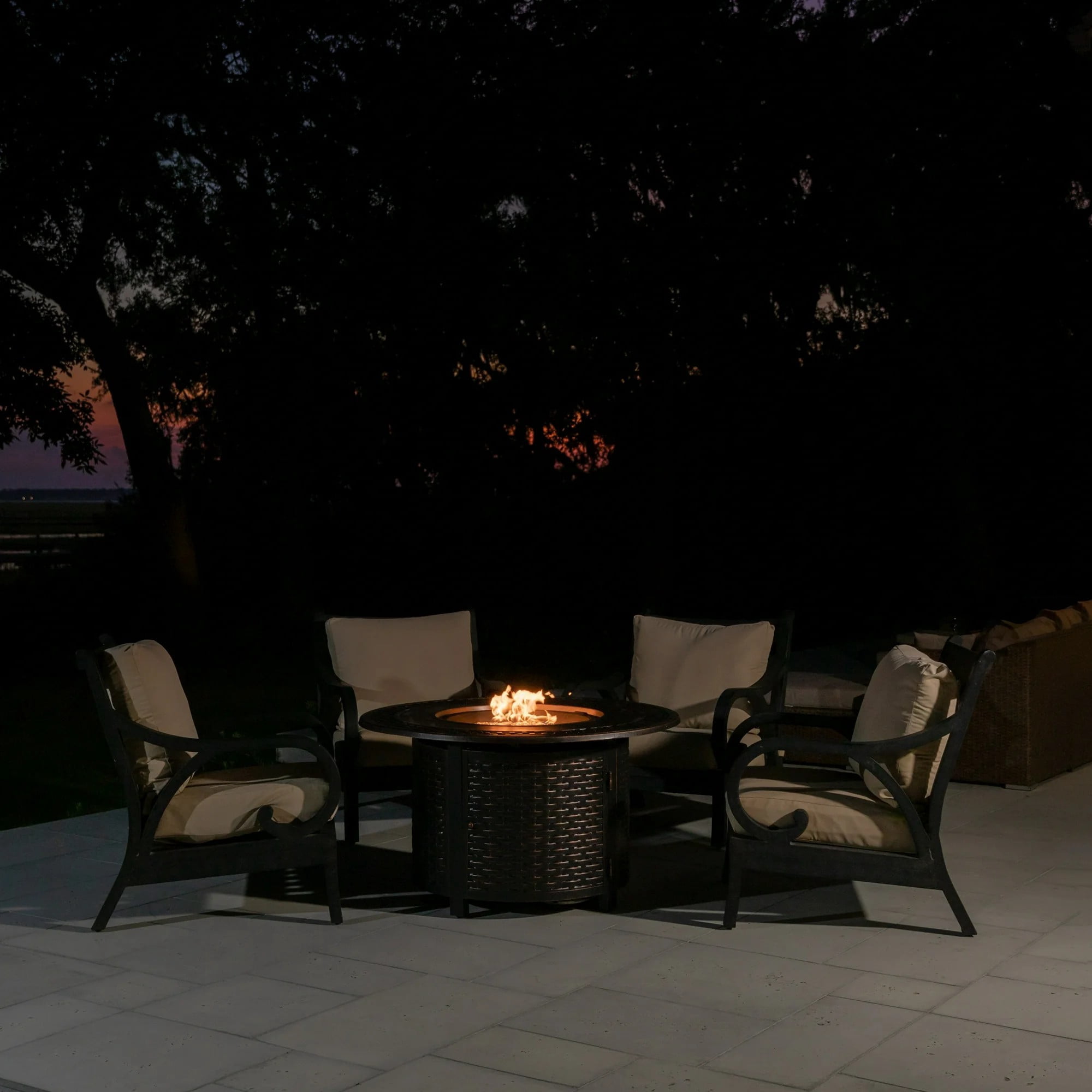Vulcan Round Aluminum Outdoor Fire Pit Table with Fire Bowl Lid – Multifunctional Bronze Finish, 44"