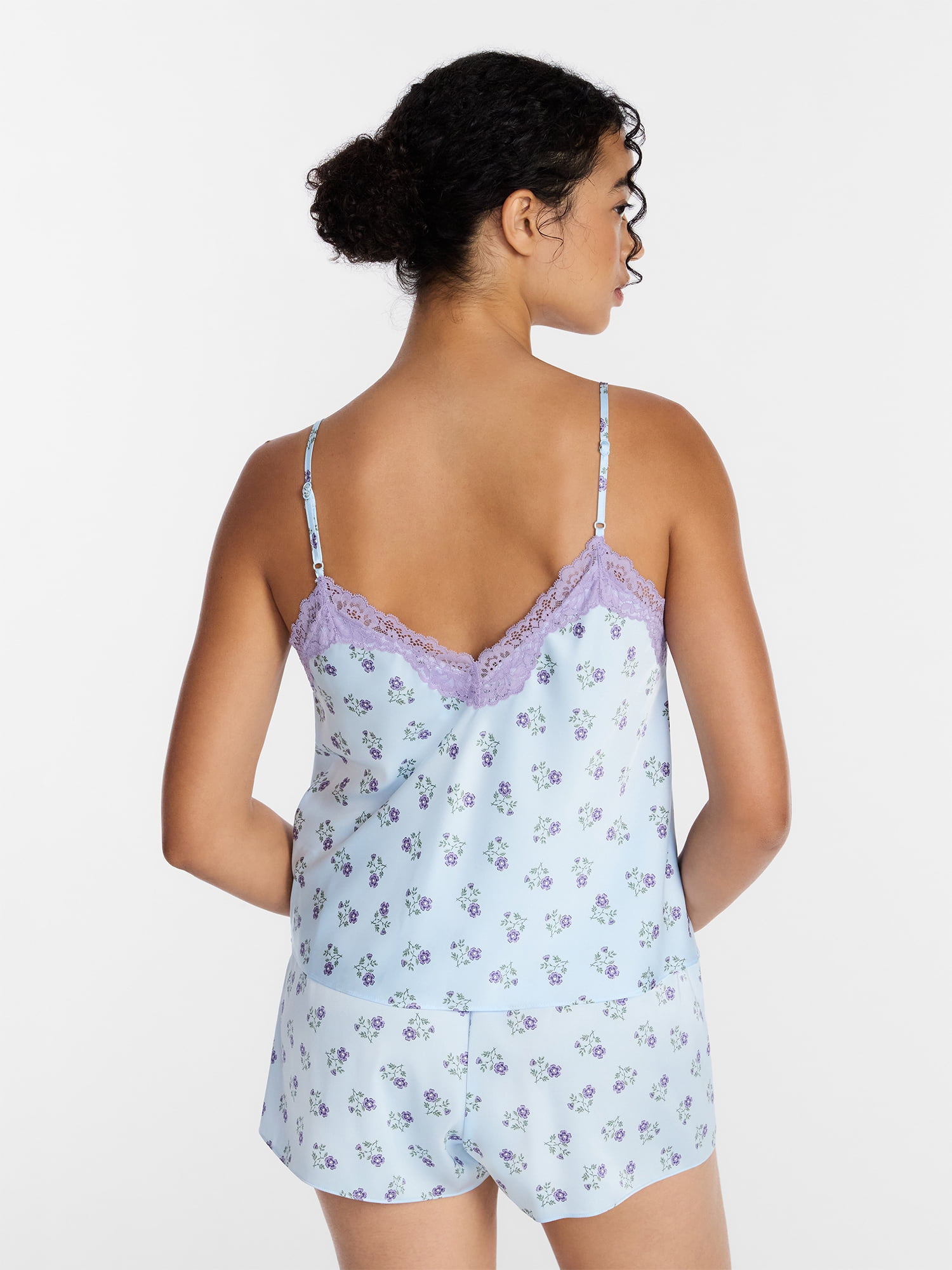Joyspun Women's Lace Trim Stretch Satin Cami and Shorts Set, 2-Piece, Sizes XS-3X