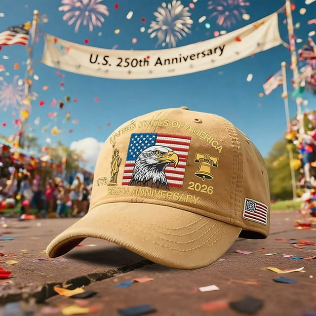 US 250th Anniversary Hat Adjust Washed Patriotic Baseball Cap USA Flag Celebrate 250 Years