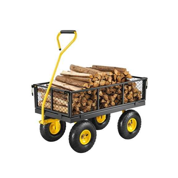 VEVOR 500 Lbs Steel Garden Cart, Heavy Duty Garden Wagon Cart Pullable on Wheels, Metal Yard Utility Wagon Carts with 10" All Terrain Tires, Mesh Removable Sides and 180°Rotating Handle