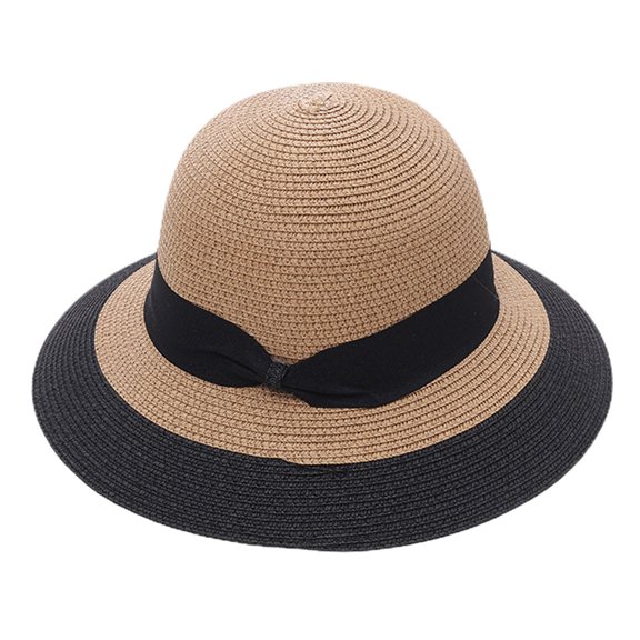 56-58cm hat circumference female dome straw hat summer big brim seaside beach vacation sun hat foldable sunscreen sun hat - Khaki
