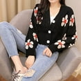 thumbnail image 3 of Women's Flower Long Sleeve Short Cardigan Casual Loose V Neck Button Knit Sweaters, 3 of 7