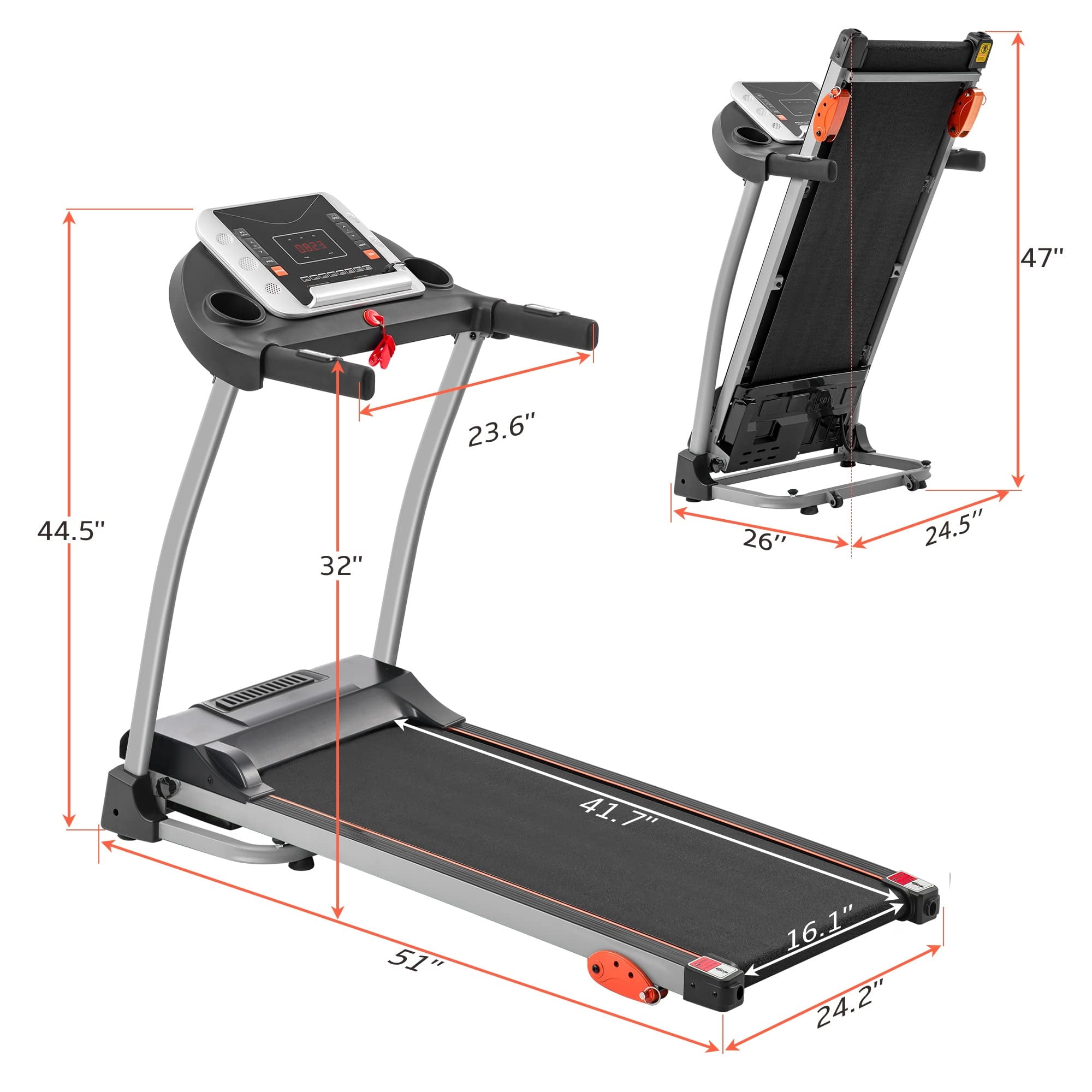 Aukfa Electric Treadmill with Incline, 300 lb Capacity Folding Treadmill, 7.5 mph Max Speed for Home Office
