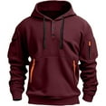 thumbnail image 3 of Aobny Hooded Pullover Tactical Button Up Red Pullover Men Travel Hoodie,M, 3 of 5