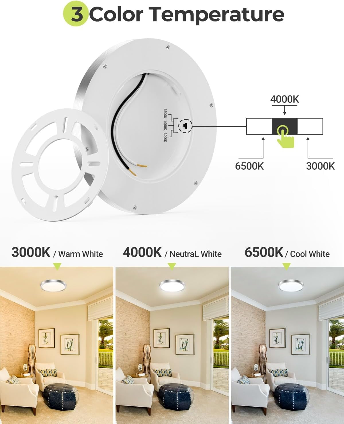 JJEAN-1PACK LED Flush Mount Ceiling Light Fixture Black, 9Inch 24Watt, 3000k/4500k/6000K Ceiling Light, Ultra Slim Flush Mount LED Ceiling Lamp for Bedroom, Living Room, Kitchen, Hallway