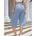thumbnail image 5 of Womens Cropped Pants Drawstring Waist Wide Leg Lightweight Comfort Capris Casual Vacation Trousers with Pockets, Sky Blue, 2XL, 5 of 9