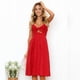 thumbnail image 3 of Vestidos De Mujer Dulce Verano Pajarita Con Cuello En V Correa De Espagueti Una Línea Sin Espalda Vestido Swing - Rojo,S, 3 of 6